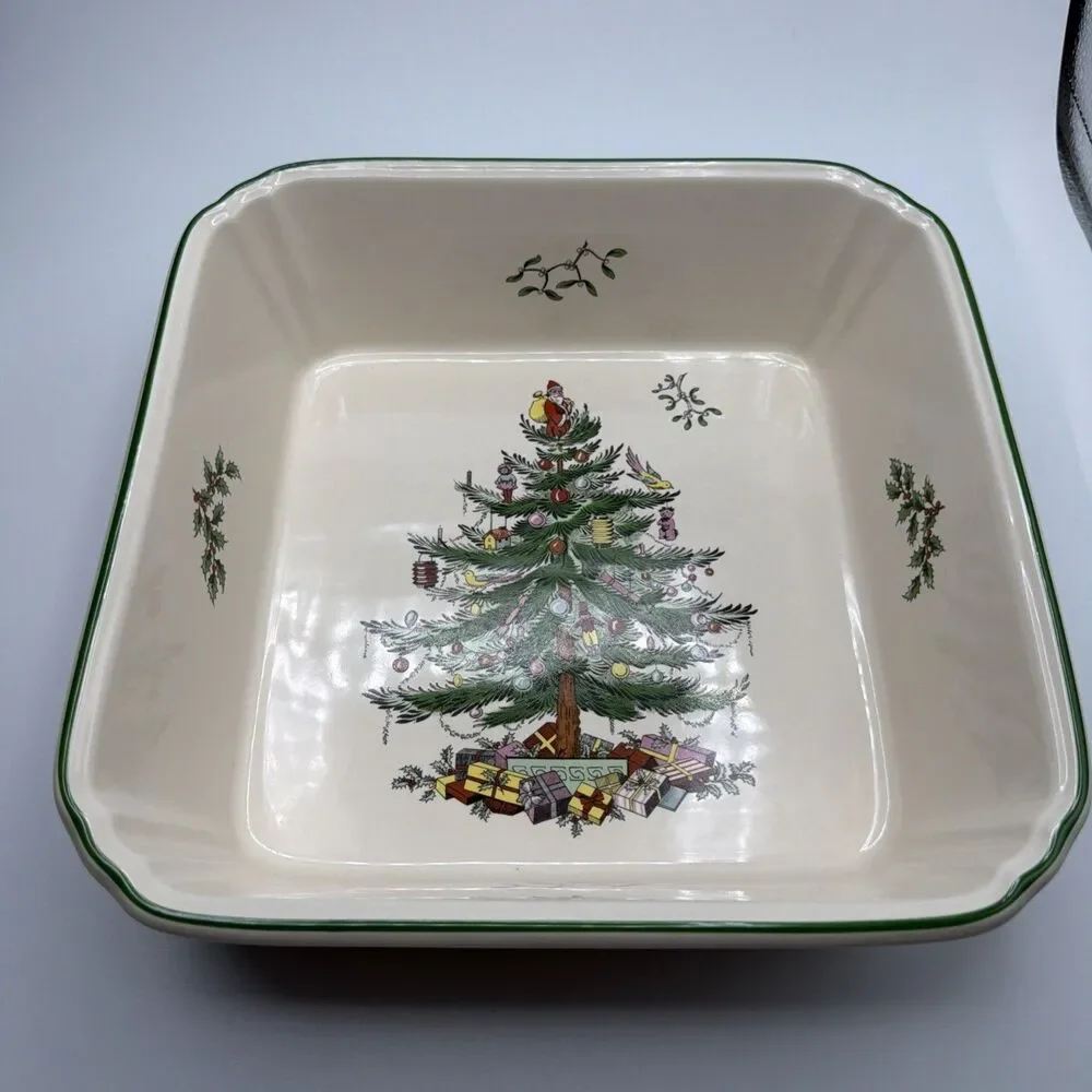 Spode 10” Square Serving Bowl Christmas Tree Pattern